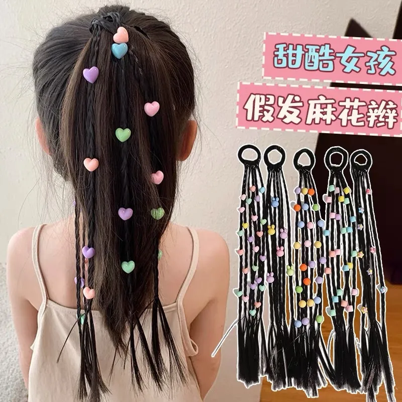 新款甜酷拳击辫假发辫子发圈女孩高马尾爱心编发头绳发饰马尾发束
