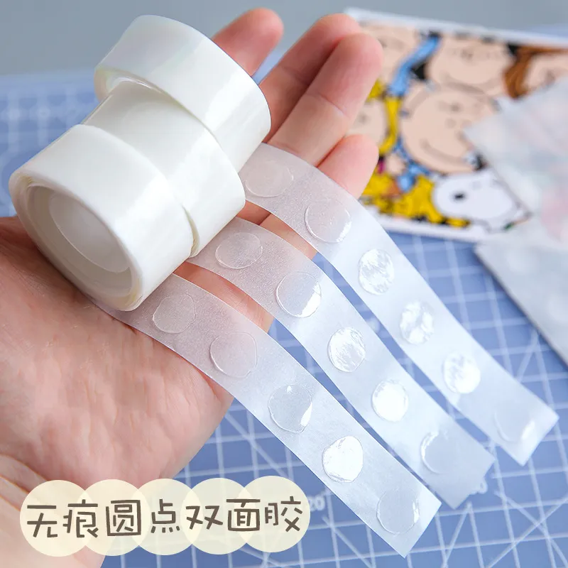 圆形点点胶学生用高粘度不留痕双面胶透明圆点魔力胶多功